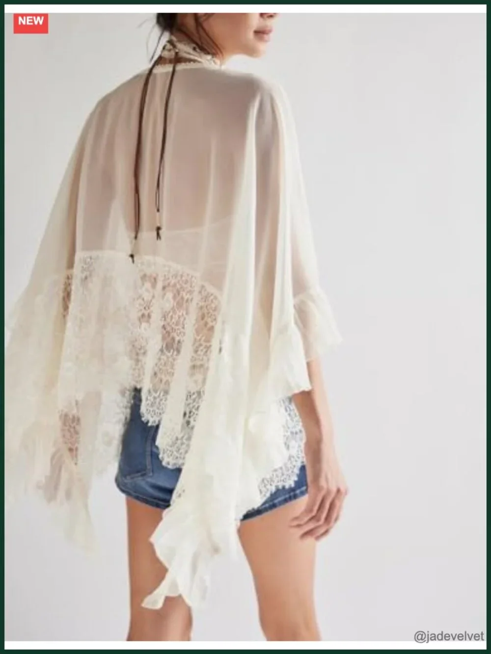 Sheer Lace Cover Up Poncho Blouse Batwing Sleeve Boho Beach Tunic Shirt